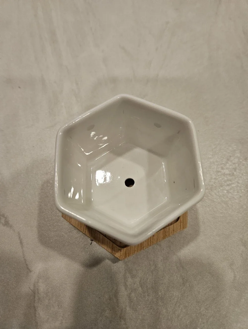 White Hexagonal Ceramic Planter with Drainage Hole